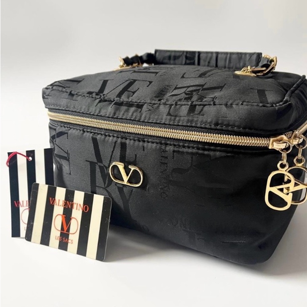 Valentino Black Canvas Vanity Bag with Gold Hardware